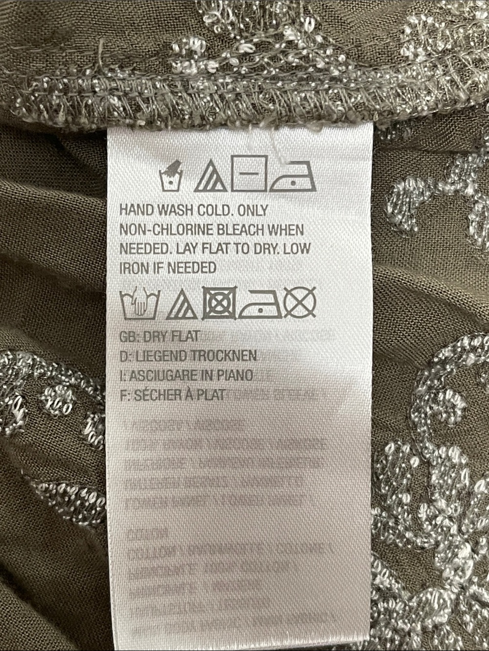 LOGO Lavish Boho Mixed Media Lace Embroidery Tunic Top Gray Olive Green Tiered M - Picture 9 of 16